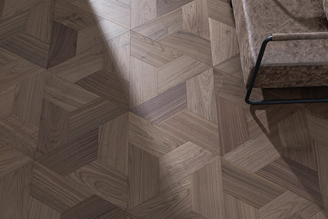 YXPH116 Black Walnut Asymmetric Polygon Parquet Flooring | Fragmented Jade Series