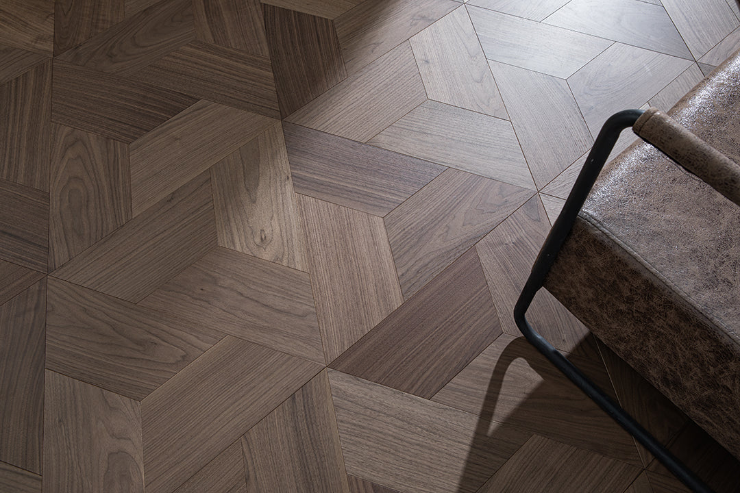 YXPH116 Black Walnut Asymmetric Polygon Parquet Flooring | Fragmented Jade Series