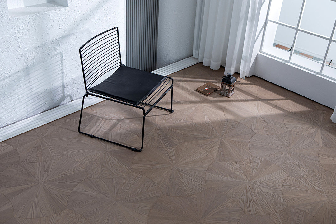 YXPS201 European Oak Circular Radial Pattern Parquet Flooring | Lotus Leaf Series