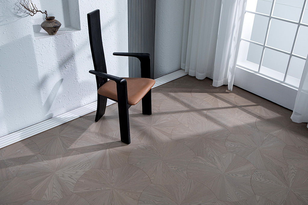 YXPS202 European Oak Circular Radial Pattern Parquet Flooring | Lotus Leaf Series