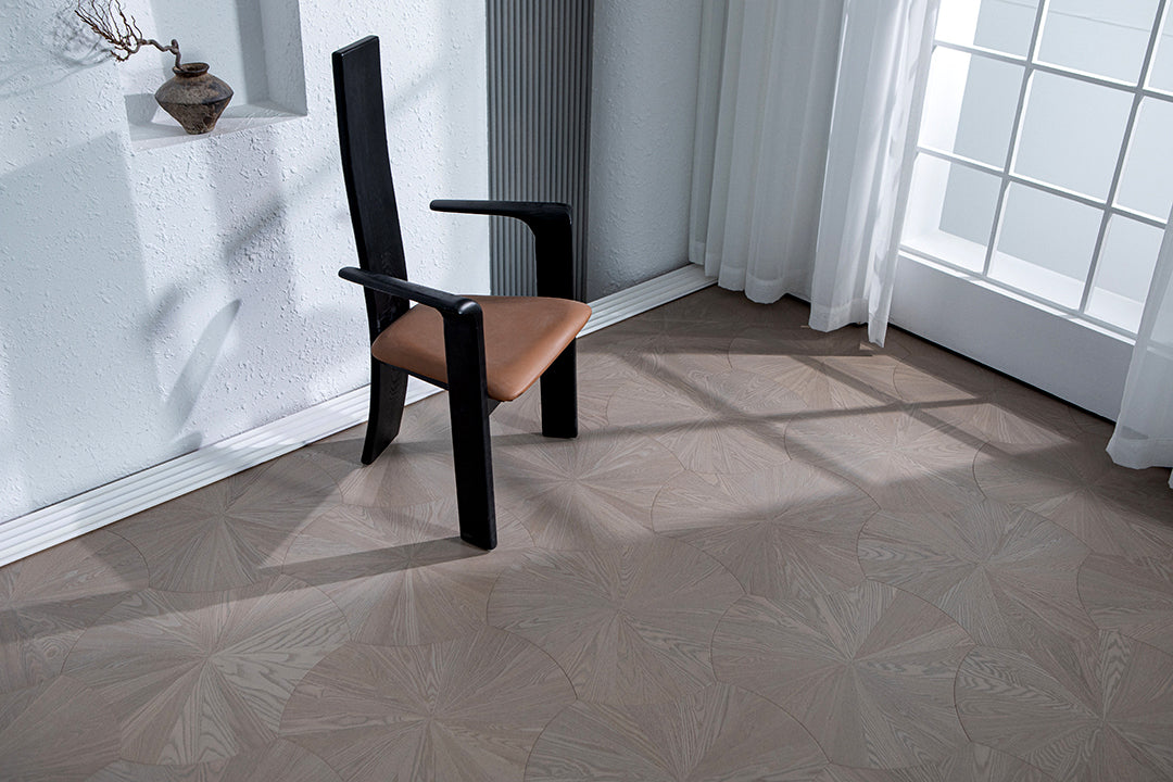 YXPS202 European Oak Circular Radial Pattern Parquet Flooring | Lotus Leaf Series