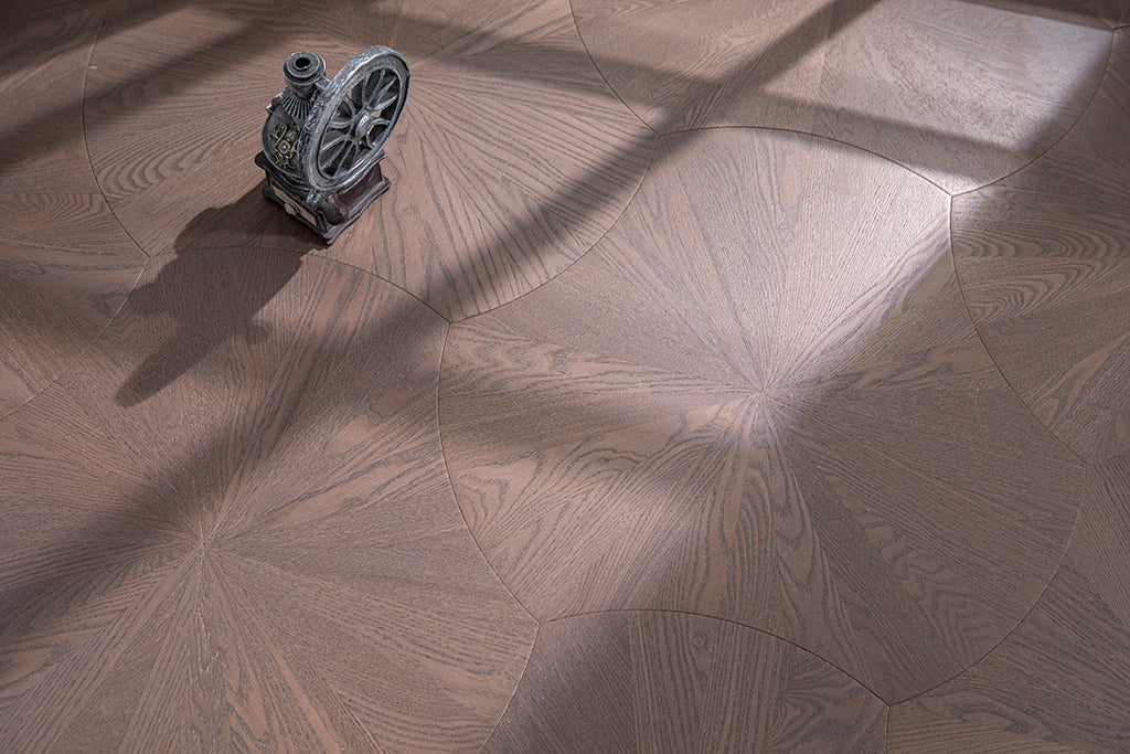 YXPS203 European Oak Circular Radial Pattern Parquet Flooring | Lotus Leaf Series