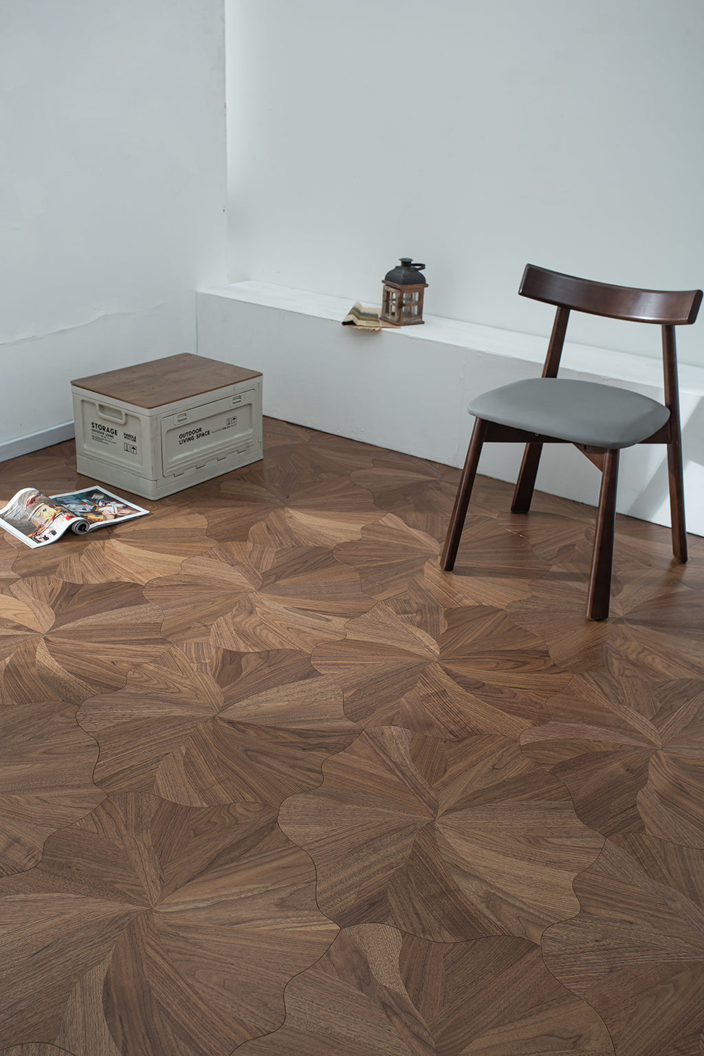 YXP381 Black Walnut Full-Bloom Peony Marquetry Parquet Flooring | Peony Series
