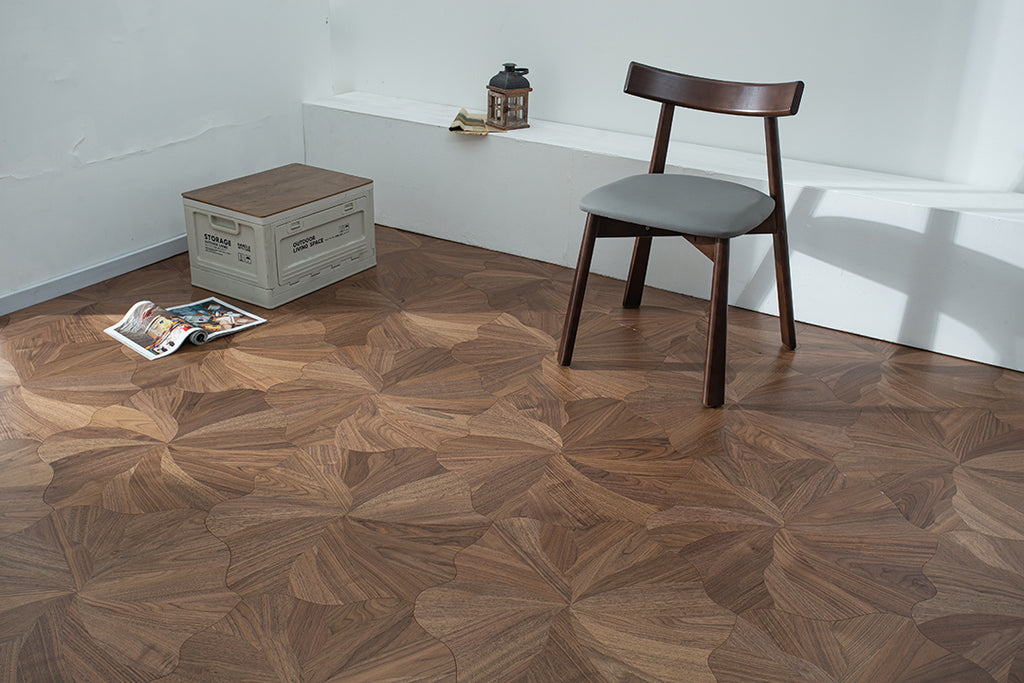 YXP381 Black Walnut Full-Bloom Peony Marquetry Parquet Flooring | Peony Series