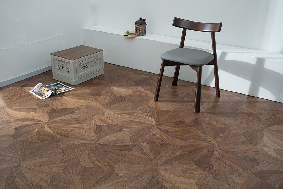 YXP381 Black Walnut Full-Bloom Peony Marquetry Parquet Flooring | Peony Series