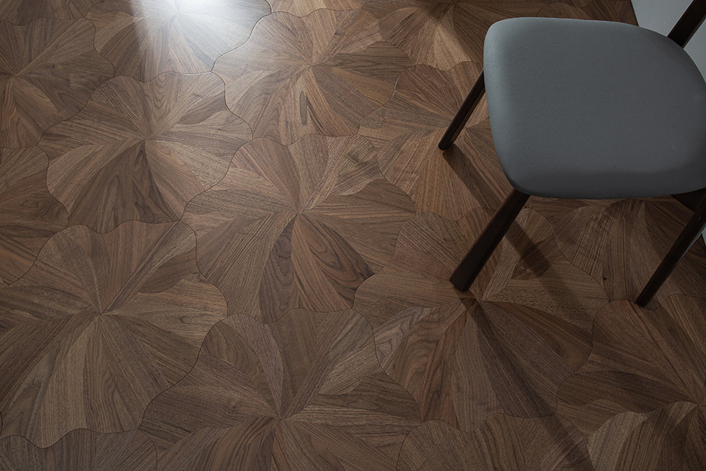 YXP381 Black Walnut Full-Bloom Peony Marquetry Parquet Flooring | Peony Series