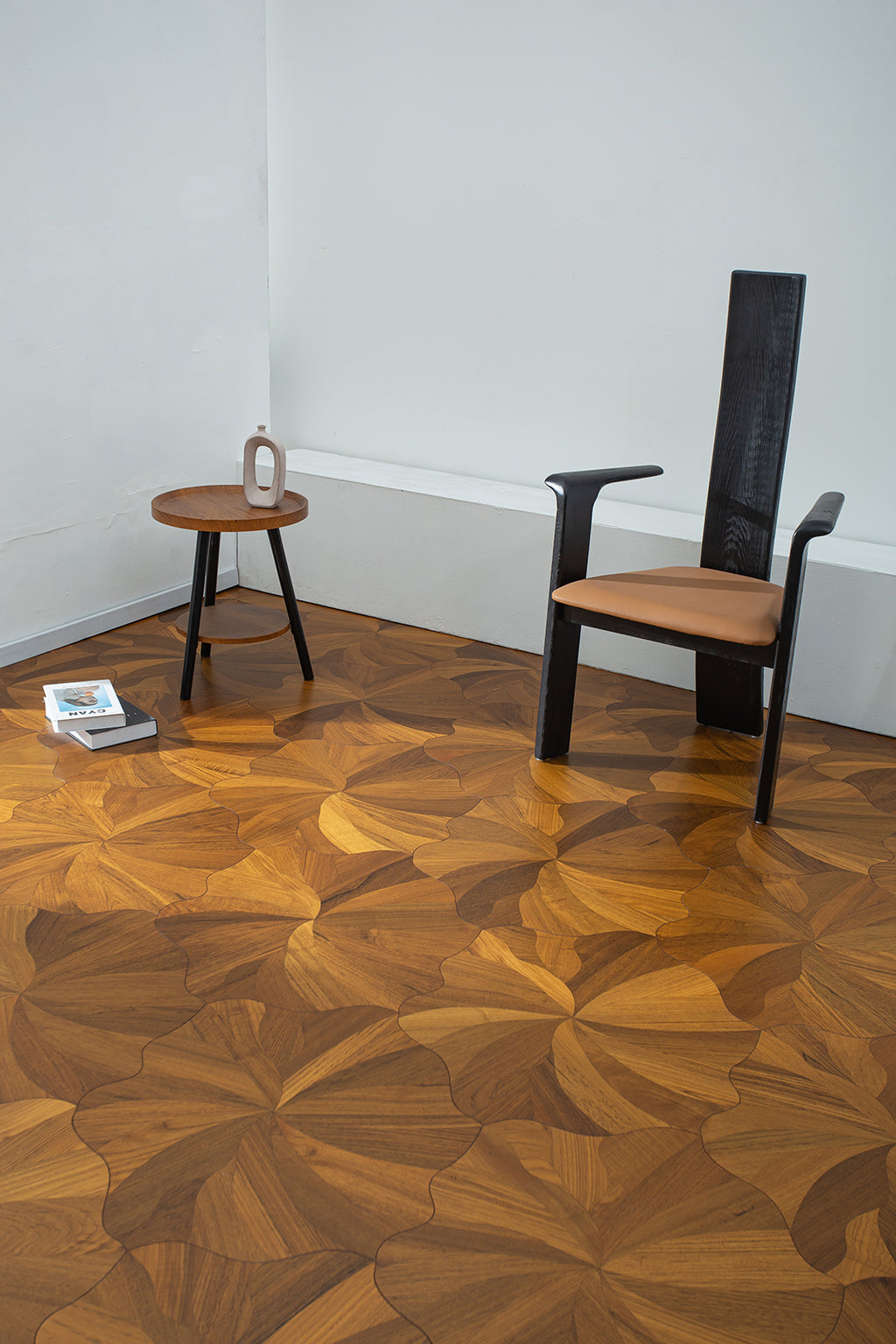 YXP382 Teak Full-Bloom Floral Marquetry Parquet Flooring | Peony Series