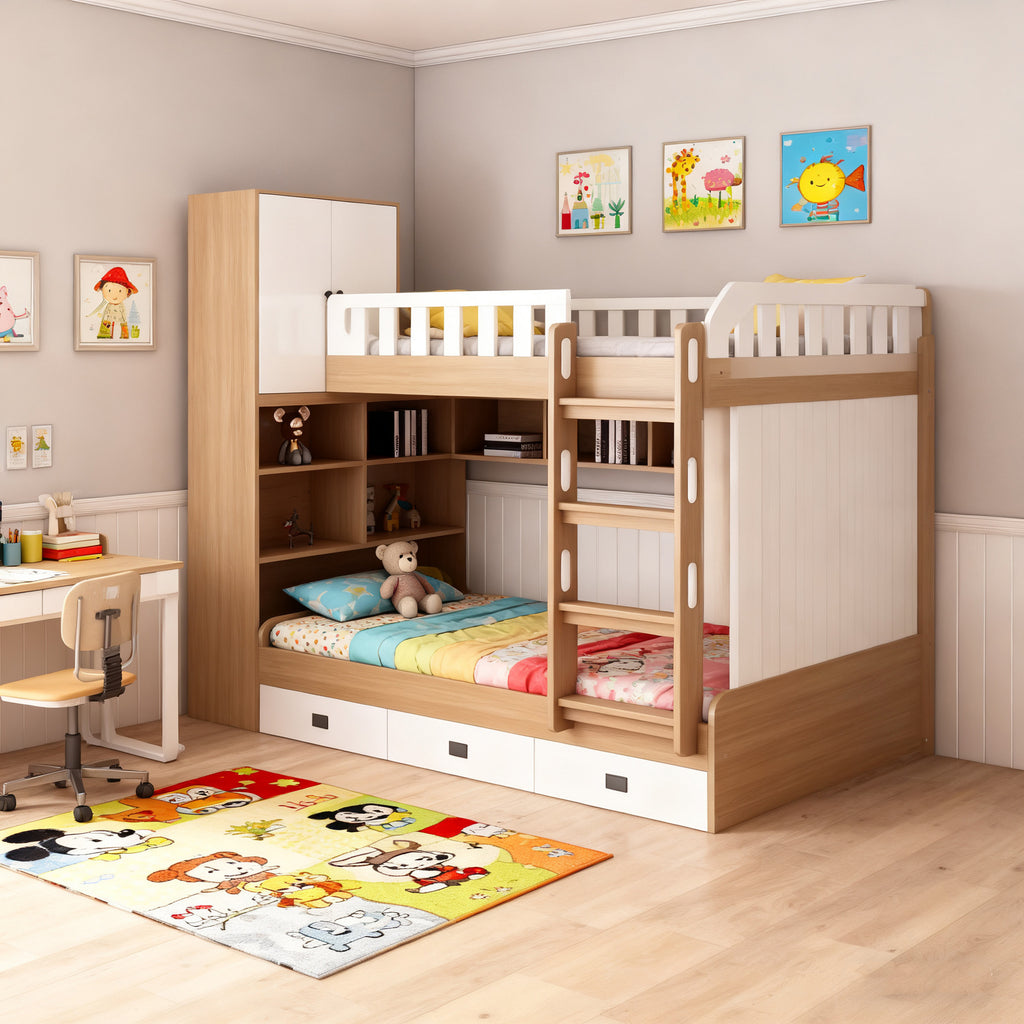 Customizable Whole House Bed with Offset Design, Double Layer Bed with Wardrobe, Small Apartment High and Low Bed, Children's Bed, Parent-Child Bed, Direct from Factory