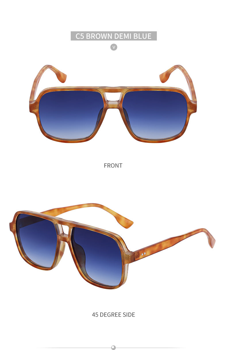 European and American Retro Double Bridge Sunglasses for Men, Large Frame Driving Sunglasses, Men's Outdoor Hiking Sun Protection Glasses shades