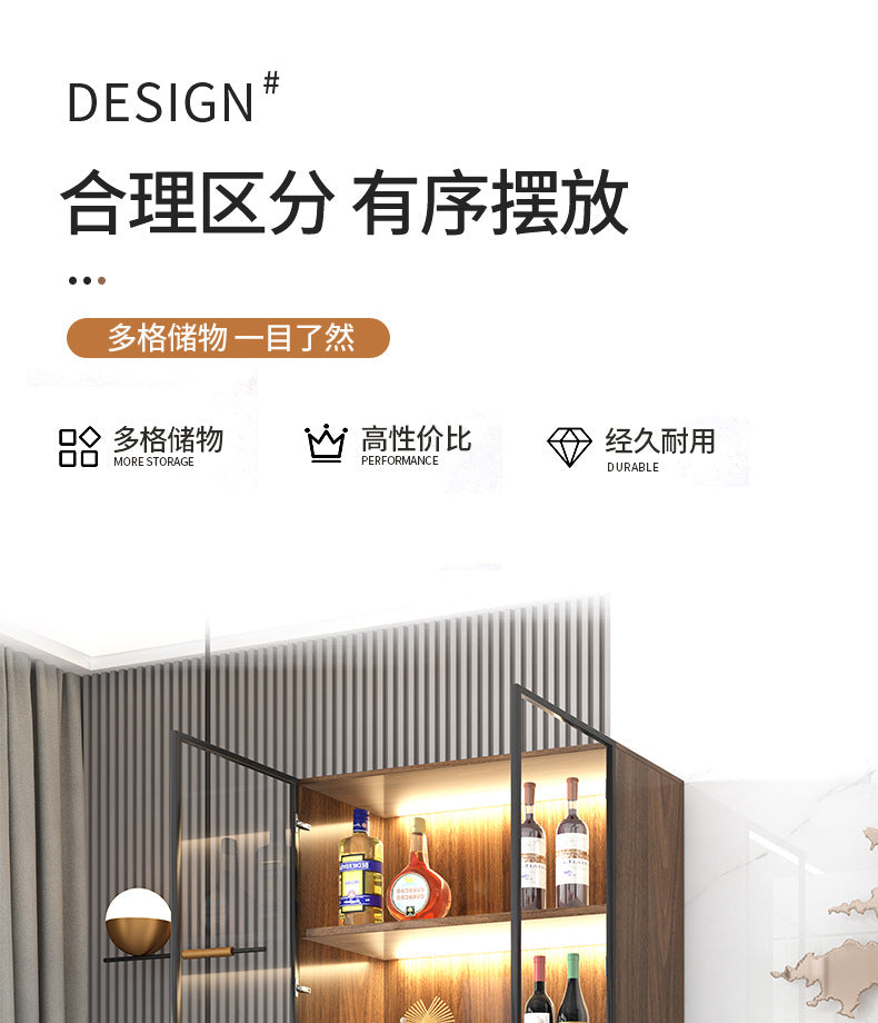 Glass Wine Cabinet for Living Room, Wall-Mounted, Modern Minimalist, Light Luxury, Double-Door Wine Cabinet, Home Dining Side Cabinet, High-End Display Storage Cabinet