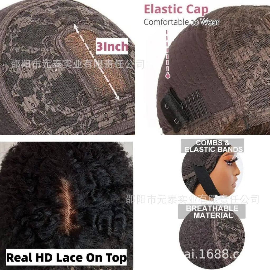 Fake Scalp Curly Wig With Bangs Human Hair Lace Glueless Wig