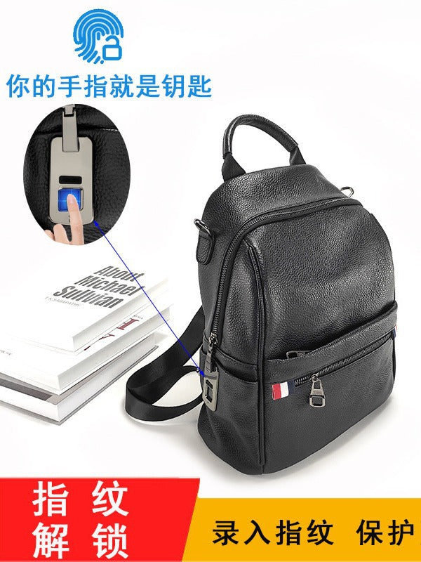 Anti-theft Backpack for Women Genuine Leather Travel Backpack with Fingerprint Unlock Versatile Casual Large Capacity Shoulder Bag