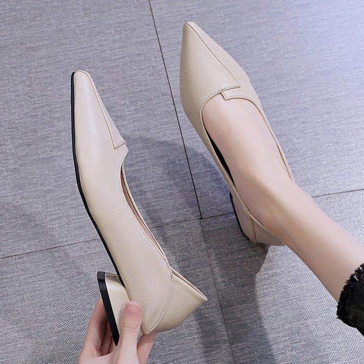 Real Soft Leather Autumn New Style Women's Single Shoes Thick Heel Shallow Mouth High Heels Korean Style Mom Shoes Mid Heel Versatile Grandma Shoes