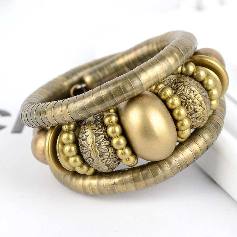 Factory Direct Sale Three-Circle Bracelet European and American Style Exaggerated Personality Spacer Vintage Beaded Bohemian Multi-Layer Bracelet