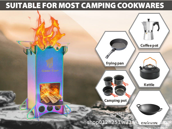 Outdoor Camping BBQ Portable Firewood Stove Detachable Folding Rocket Stove Camping Stove Multi-Fuel Compatible