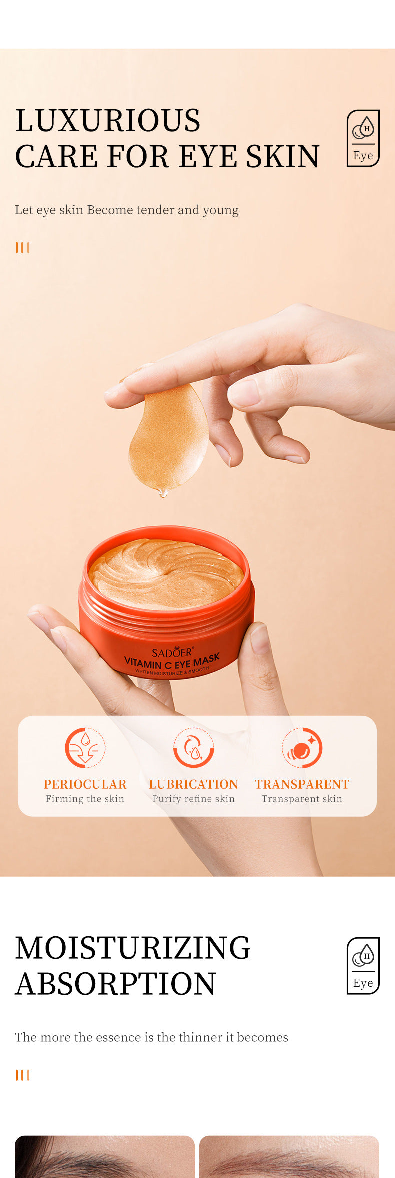 Vitamin C Eye Mask SADOER Improve Dark Circles, Eye Lines, and Eye Bags VC Moisturizing  Wholesale