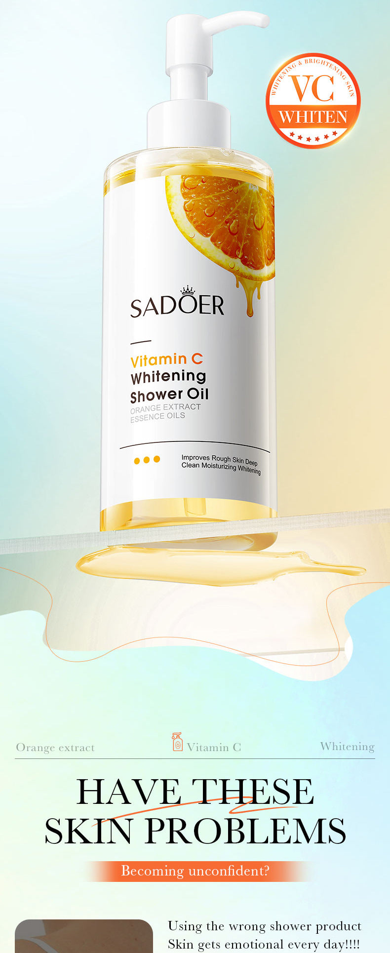 All English Vitamins C Whitening Bath Oil SADOER Deep Cleansing Body Wash  Wholesale