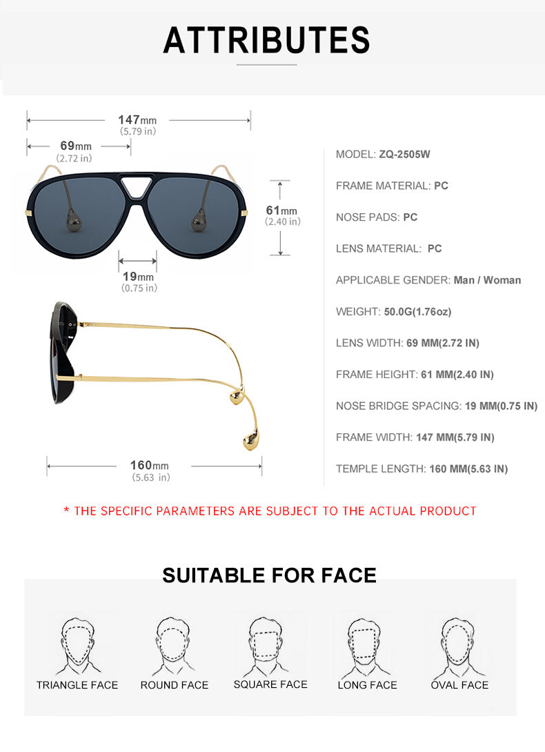 2025New Sunglasses for Women, European and American Fashion Glasses, Double Bridge Personality Aviator Sunglasses, Sun Protection Pilot Sunglasses for Men