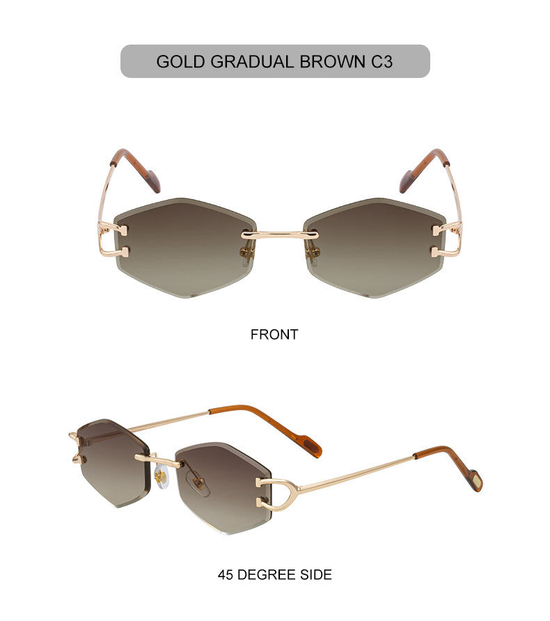 2025New European and American Fashion Frameless Sunglasses for Women with Metal Temples Trendy Outdoor Street Style Sunglasses for Women