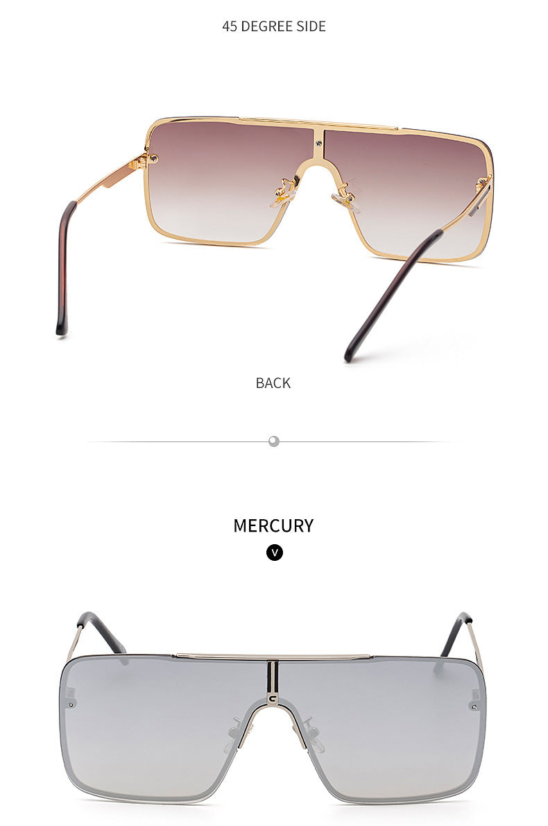 New Large Frame Sunglasses for Men Metal Frame One-piece Fashion Internet Celebrity Square Frame Glasses Trendy Sun Protection Driving Sunglasses