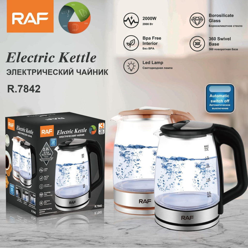 RAF European standard hot-selling household glass electric kettle2.2L Large Capacity Inner Wall Marking Kettle