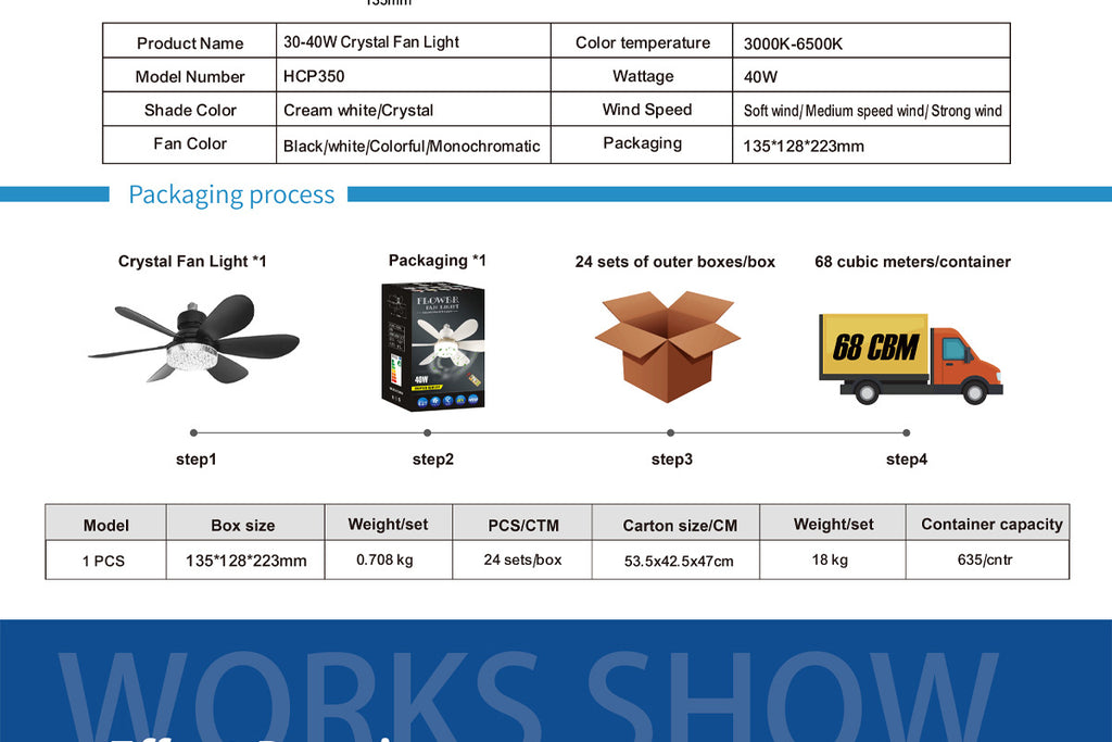 40W Crystal Fan Light Ceiling Fan Light Flower-Shaped Fan Light Living Room Ceiling Fan Light Simple Detachable Fan Blade Light Colorful