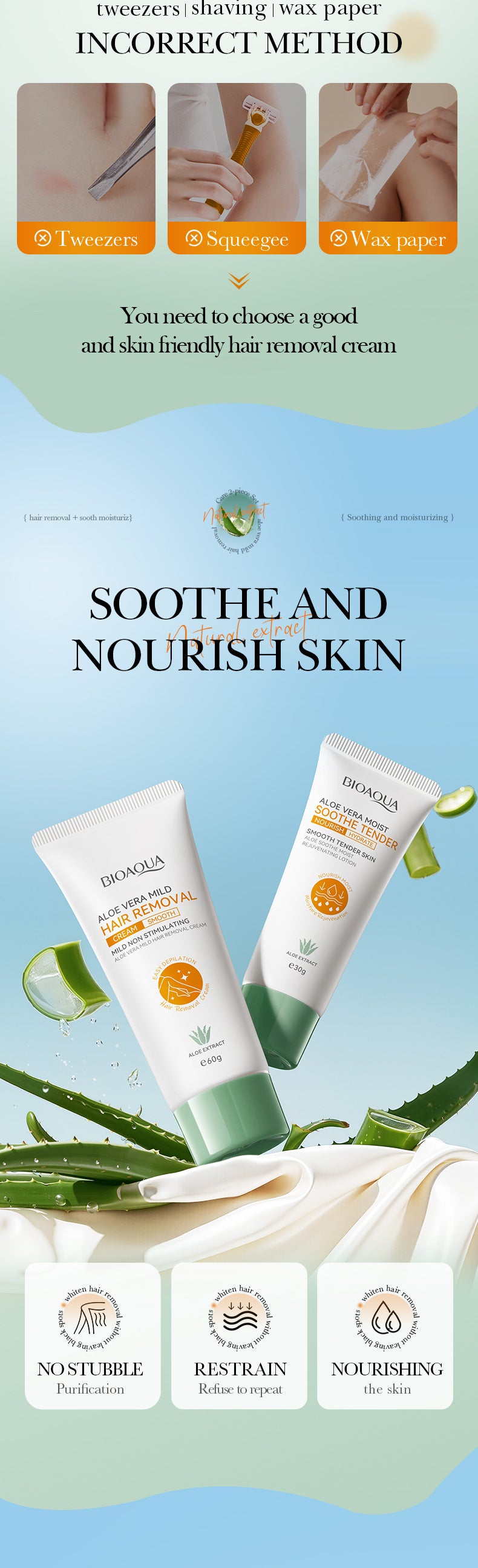 Aloe Vera Gentle Hair Removal Care2Set BIOAOUA Underarm Hair Removal Cream Cross-Border Wholesale