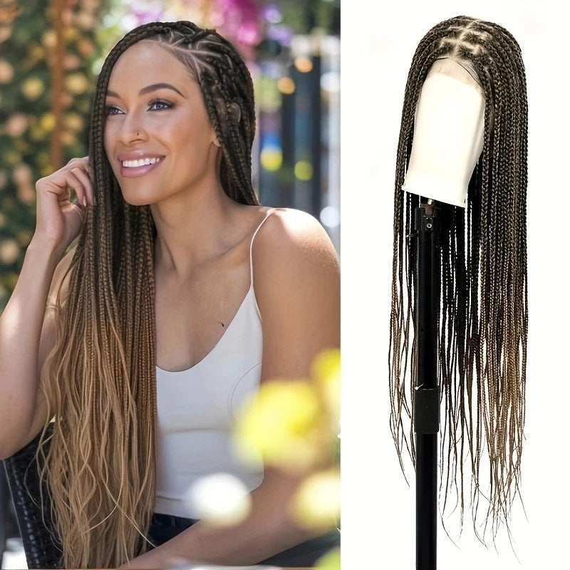 Foreign Trade Cross-Border European American African Wig for Women Full Hand-Woven Lace Three-Strand Braid Long Straight Hair Wig briad wig