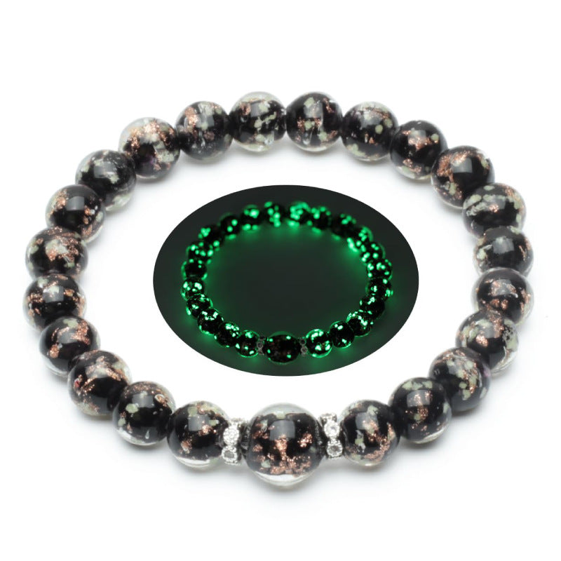 Luminous Gold Sand Bracelet for Women, High-End Feel, Gift for Best Friend, Fluorescent Bracelet8mm Beaded Luminous Glass Bracelet