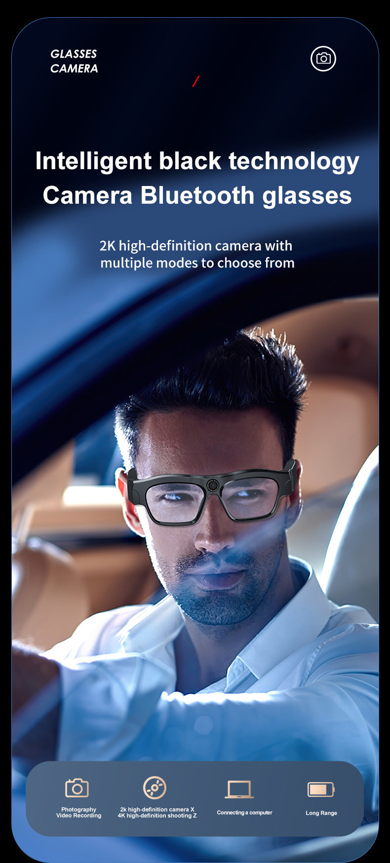 AI Glasses mate2Black Technology Translation Bluetooth Glasses Camera Photo Outdoor Windproof Card Insert Video Glasses