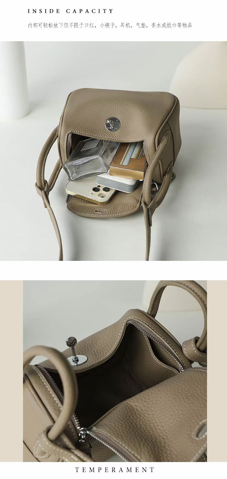 Doctor Genuine Leather Women's Bag2024Handheld Top Layer Cowhide Lychee Pattern Lindy Bag Single Shoulder Handbag Medicine Box Trendy
