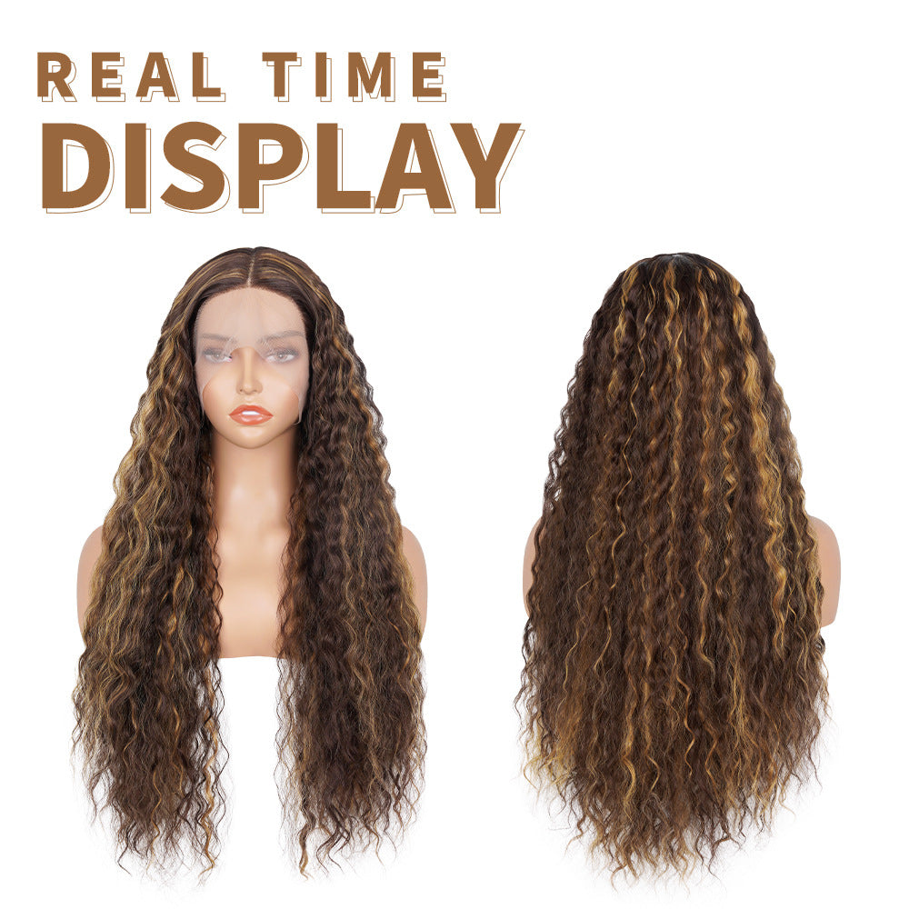 Cross-Border Hot-Selling Forehead Lace Hand-Crocheted Long Curly Wig Hairpiece Lace Front Curly Wig