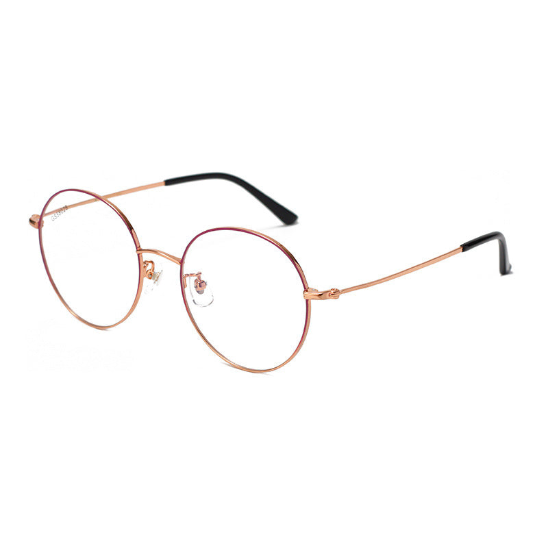 Round Frame Glasses Frame Metal Glasses Frame Women's Glasses Large Frame Light Luxury Style Rose Gold Fashion Commuting