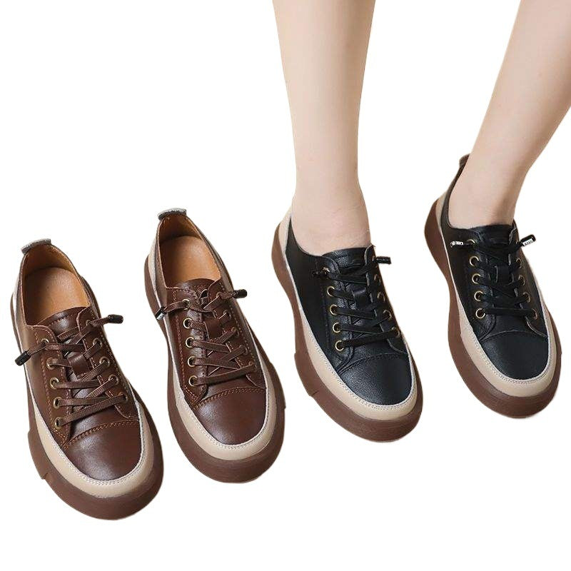 British style thick-soled color-blocking simple sneakers for women2025New Korean Style Simple Non-Slip Loafers for Women Retro Chic