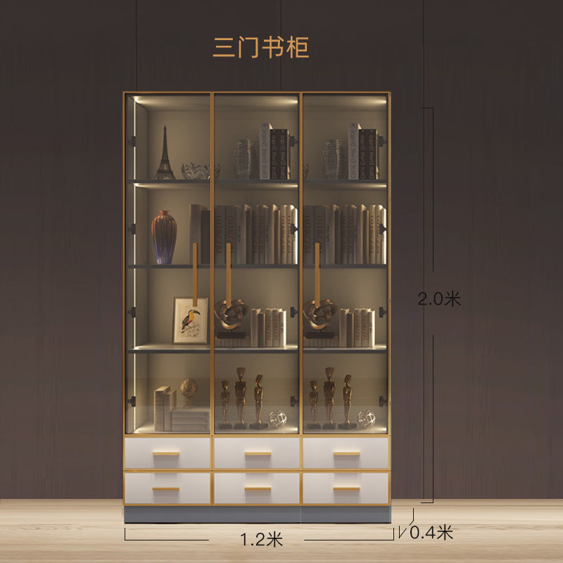 Modern Light Luxury Bookshelf Paint-Free Board Aluminum Alloy Glass Door Combination Bookshelf Wine Cabinet Simple Floor Storage Cabinet Integrated