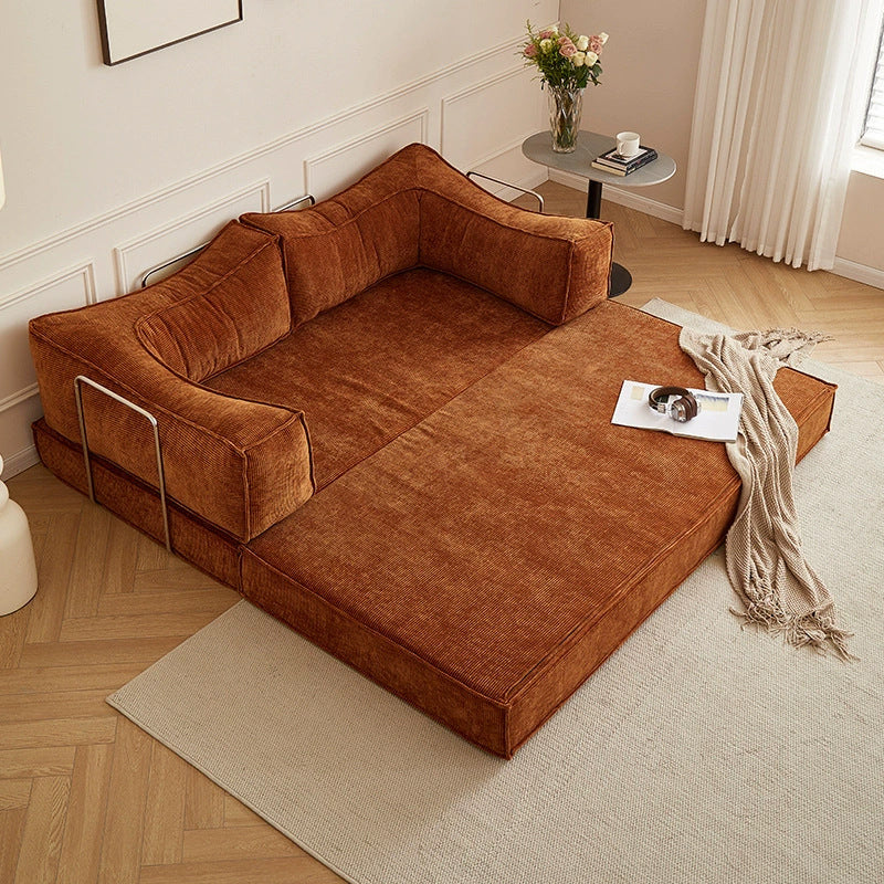 Vintage Style Fabric Sofa Living Room Modular Retro Sofa Dual-use Teddy Sofa Invisible Bed Compression Sofa