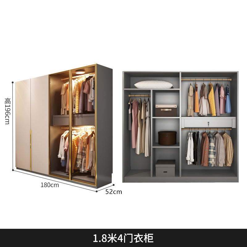 Flat Door Glass Door Wardrobe Modern Household Bedroom Cloakroom Four-Six-Eight Door Assembly Wardrobe Storage Large Wardrobe