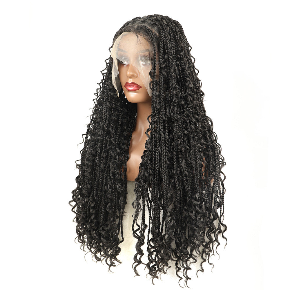 European and American Cross-Border Wig for Women, Full Lace Three-Strand Braid, Straight and Curly Synthetic Hair Wig braided wig