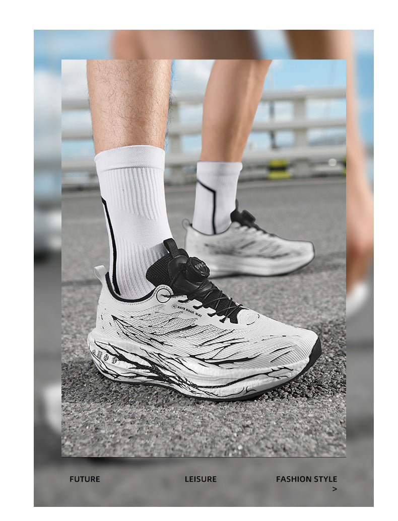 2025New Rotating Buckle Couple Fluorescent Trendy Fashion Running Shoes Real Explosive Carbon Plate Rebound Shock Absorption Sports Shoes