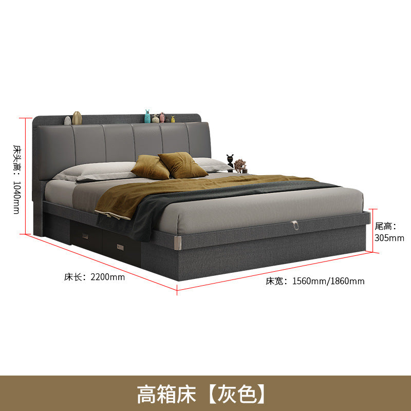 Light Luxury Master Bedroom Bed Matching Wedding Bed1.5Rice1.8Double White Leather Soft Bag High Box Storage Bed High Box Storage