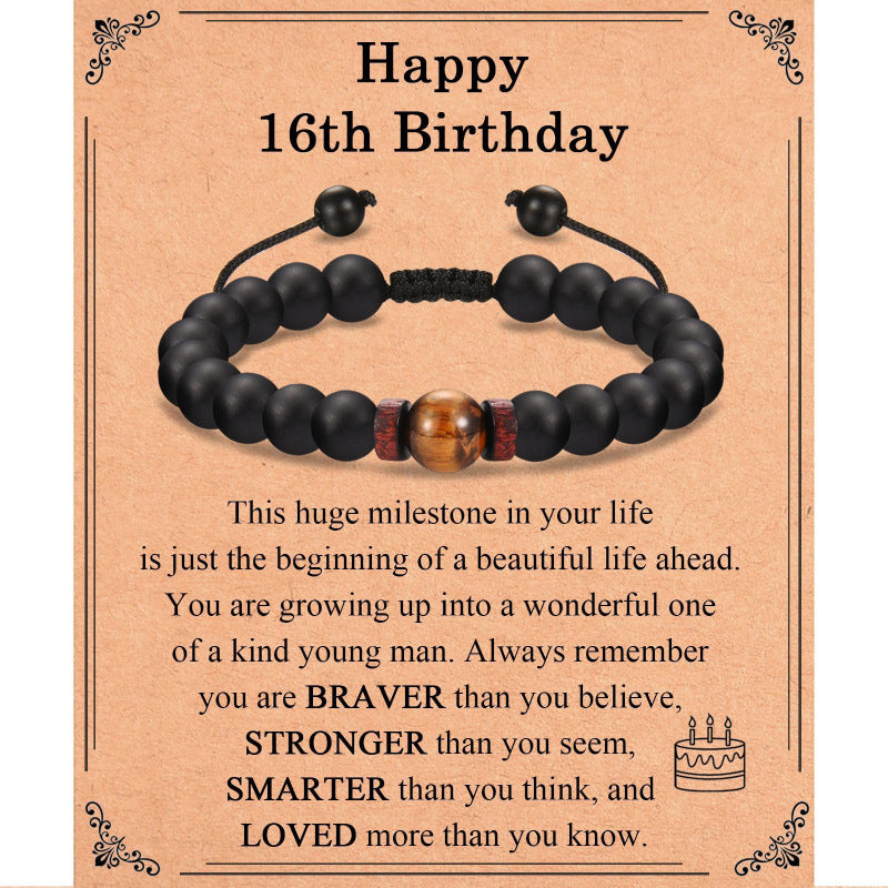 Tiger Eye Stone Spacer Braided Bracelet8mm Black Matte Beaded Stretch Bracelet Birthday Gift Woven Bracelet