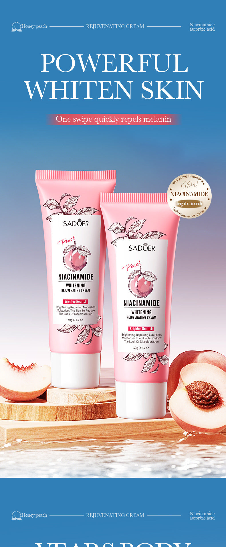 Full English Peach Niacinamide Whitening and Rejuvenating Cream SADOER Moisturizing Body Lotion  Wholesale
