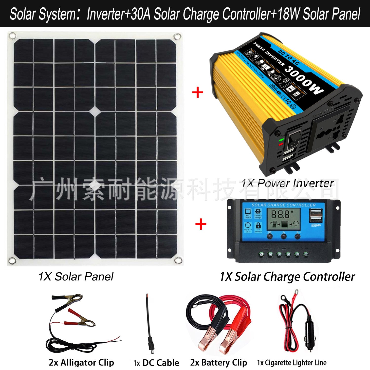 Legendary Generation Solar Power System：12V 300W Inverter+30A Controller+18W Solar Panel