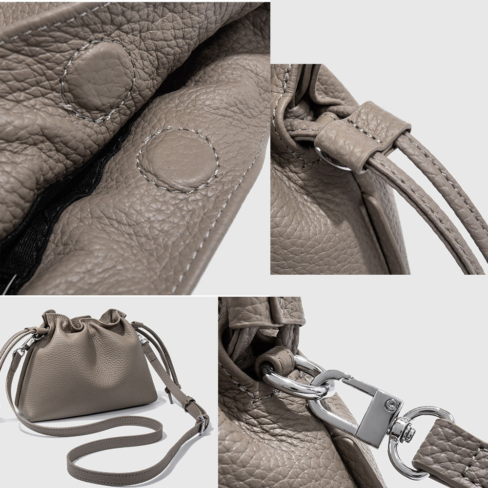 Wholesale pleated cloud bag genuine leather small handbag for women bag Bucket Bag Top Layer Cowhide Niche ins Shoulder Crossbody Bag