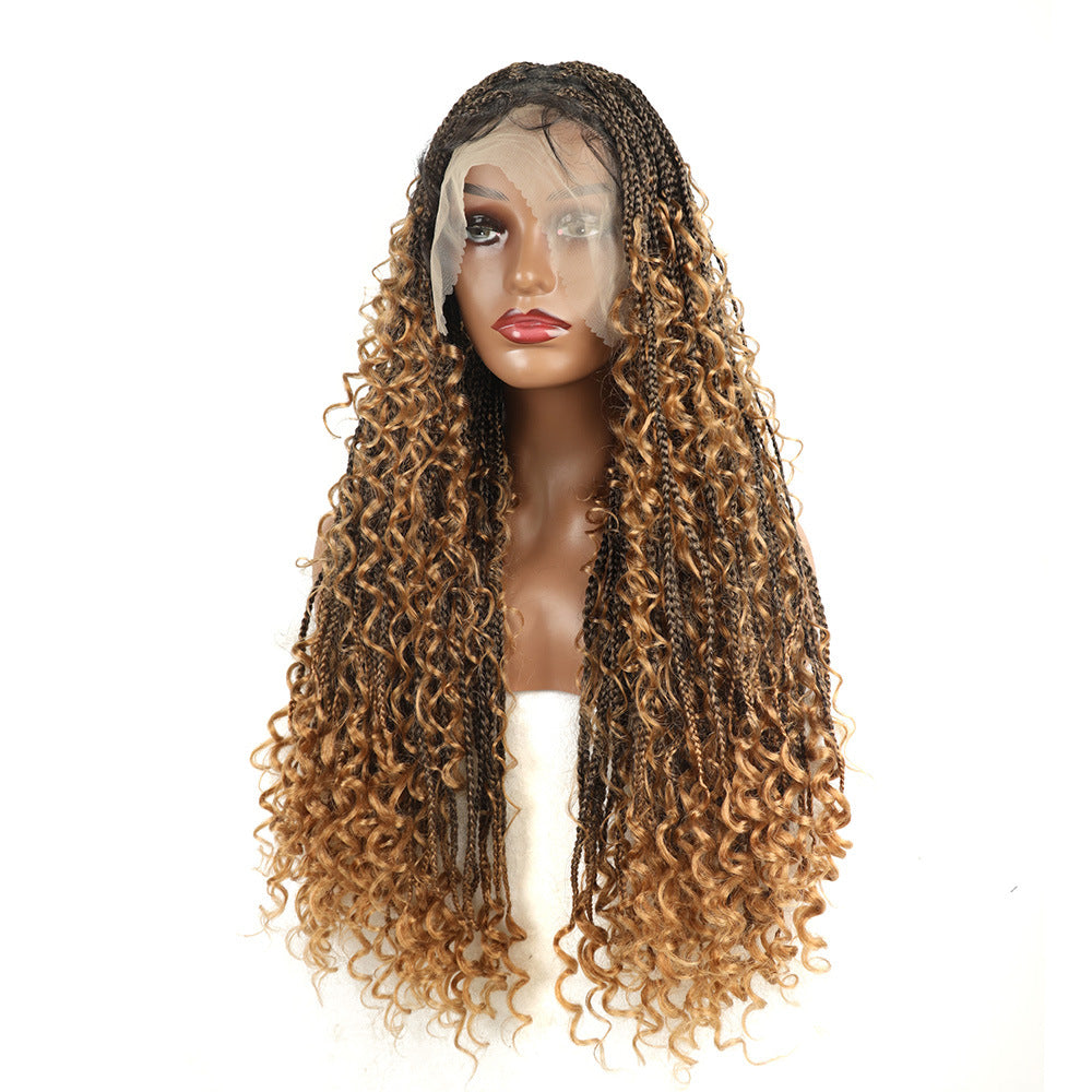 European and American Cross-Border Wig for Women, Full Lace Three-Strand Braid, Straight and Curly Synthetic Hair Wig braided wig