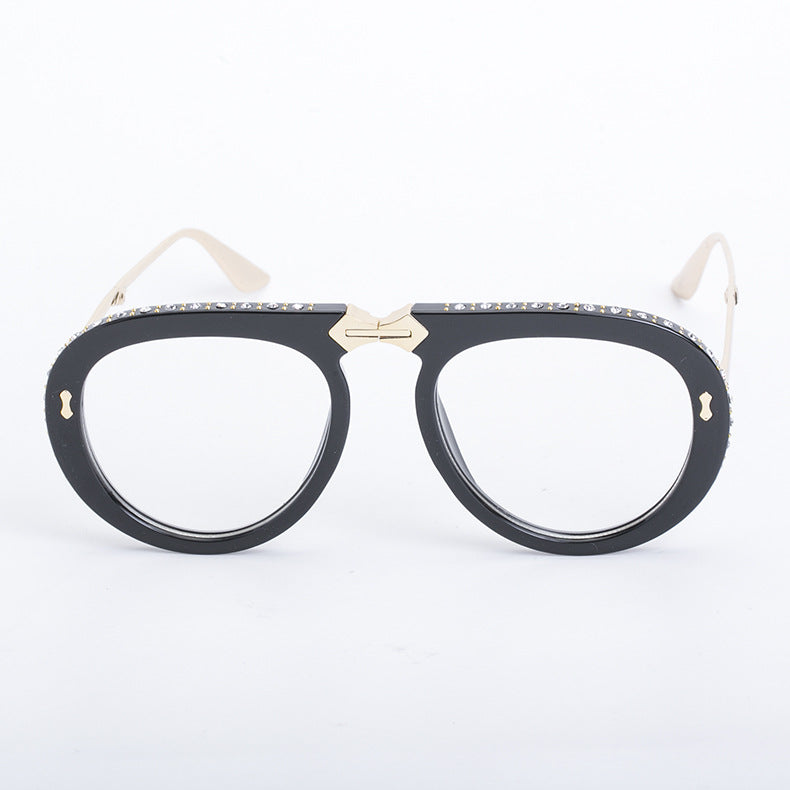 Diamond-Encrusted Foldable Sunglasses for Women Fashionable Internet Celebrity Style Sunglasses Artistic Bare-Faced Glasses Toad Glasses sunglasse