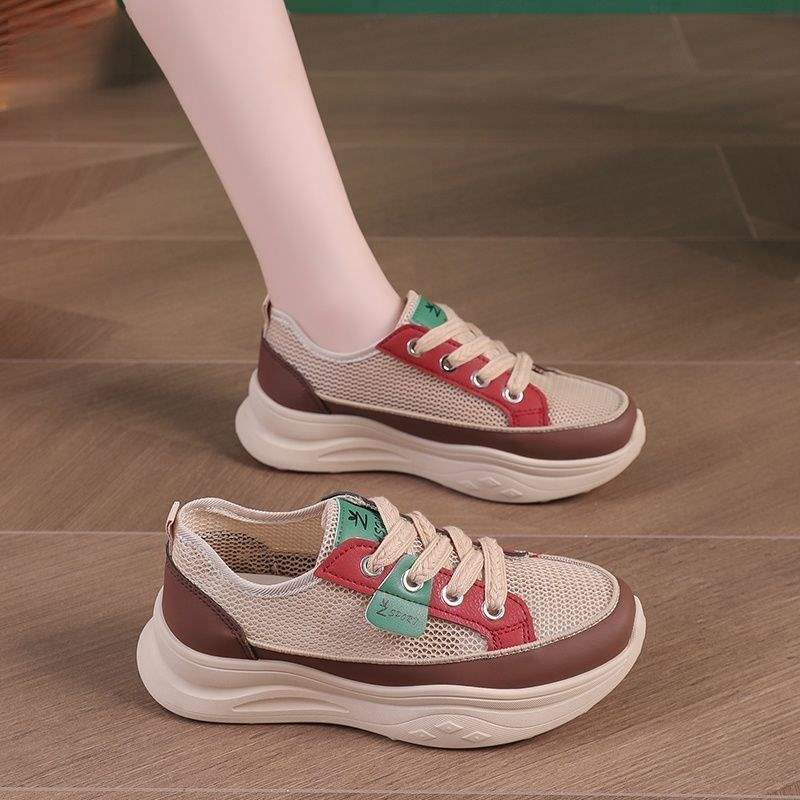 Hollow out2025Summer Dad Shoes Versatile Student Mesh Breathable Thick-Soled Casual Sneakers for Women