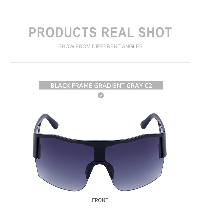 Y2K Millennium Integrated Cycling Sports Sunglasses for Women, European and American Style, Large Frame, Windproof, Half Frame Sunglasses