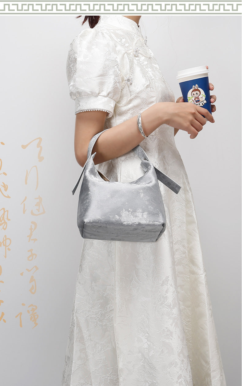 New Chinese Style National Style Satin Lunch Box Bag Niche Satin Gradient Handbag Crossbody Bag Versatile Women's Bag