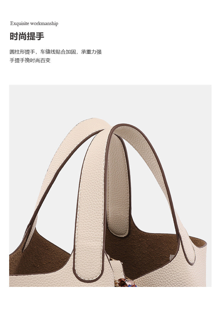 European and American Large Capacity Handbag Classic Fashion Women's Bag Niche Versatile Trendy Lychee Pattern Basket Shoulder Crossbody Bag